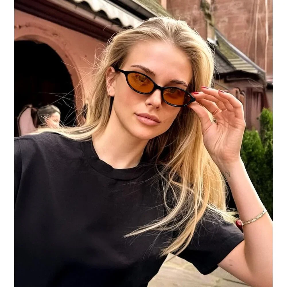 Women's Oval Sunglasses Eye Narrow Trendy plastic frames Sunnies Shades